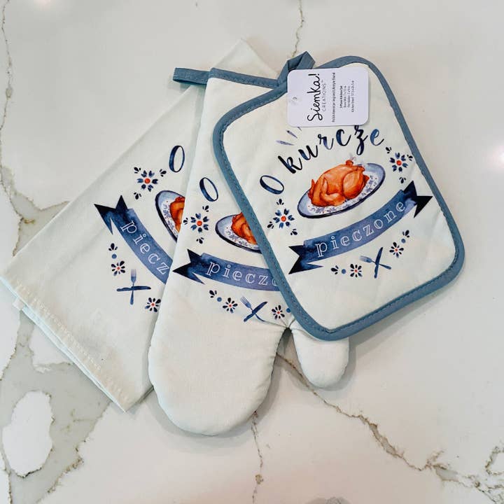 Siemka Creations - Wholesale Oven Mitt/Pot Holder - O Kurcze Pieczone! 3-Piece Kitchen Set (3 sets per order)
