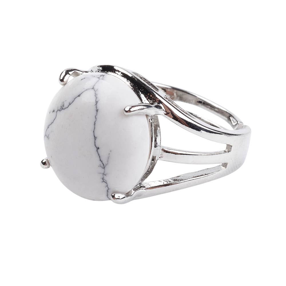 VIE - Vendita all'ingrosso Anelli cocktail/statement - Anello regolabile placcato argento con grande pietra circolare5