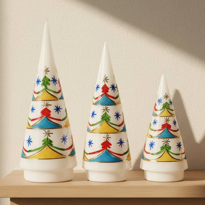 Blown Glass Tabletop Christmas Tree - Cone Colored Three Rows for wholesale by Dandarah (Ships from Canada)