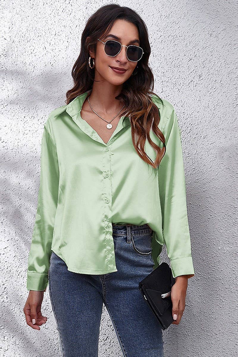 NINEXIS - Wholesale Button Down Shirt - Women's - CWTBLL0691_Button Down Silky Satin Long Sleeve Top28