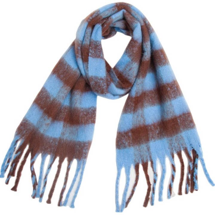 Dipped Shop - Wholesale Scarf - Women's - Plaid Contrast Color Tassel Scarves DPKS1217