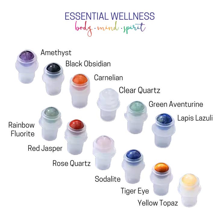 Essential Wellness - Body, Mind, Spirit - Wholesale Essential Oil Roll-On - TALL ROUND 10ml Glass Roller - Choice of Cap and Rollerball