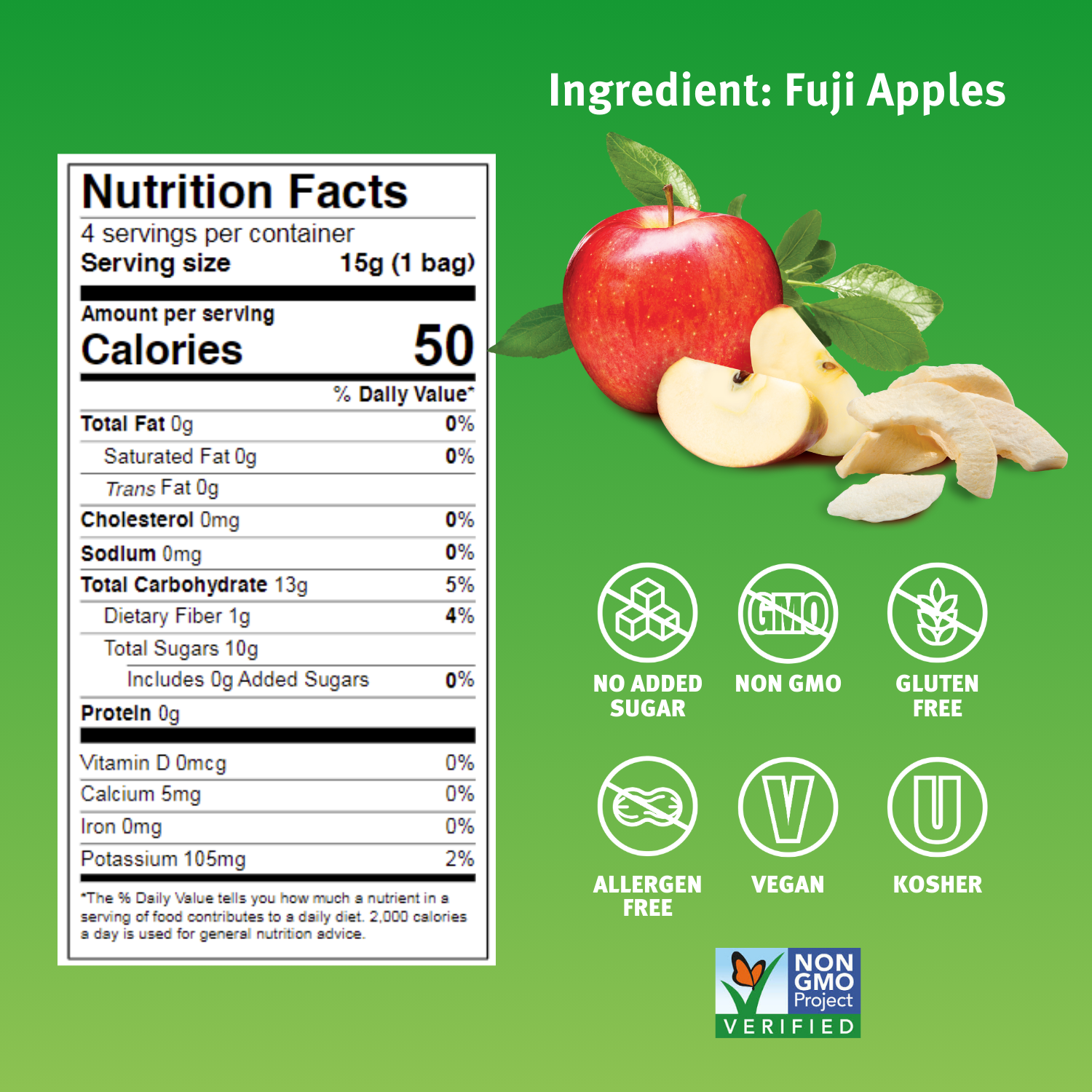 Crispy Green - Wholesale Dried/Dehydrated Fruit - Freeze Dried Apple 15g, Single3