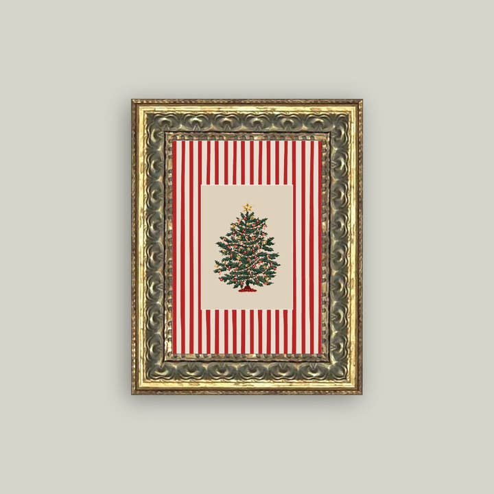 Petal Lane Home - Wholesale Christmas Wall Art - Peppermint Stripe Tree Framed Antique Art