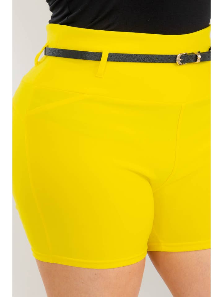 REDFINCH APPAREL INC - Wholesale Shorts - Women's - Womens Plus Size Sculpting Shorts With Faux Leather Belt23