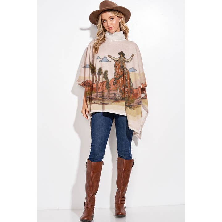 Phil Love – Großhandel Poncho – Damen – Poncho mit Rollkragen und Cowgirl-Print im Rodeo-Design6