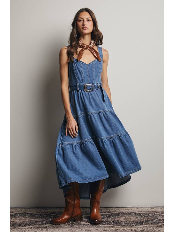 Forte - Wholesale Dress - Women's - Tiered Denim Maxi Dress FD00233