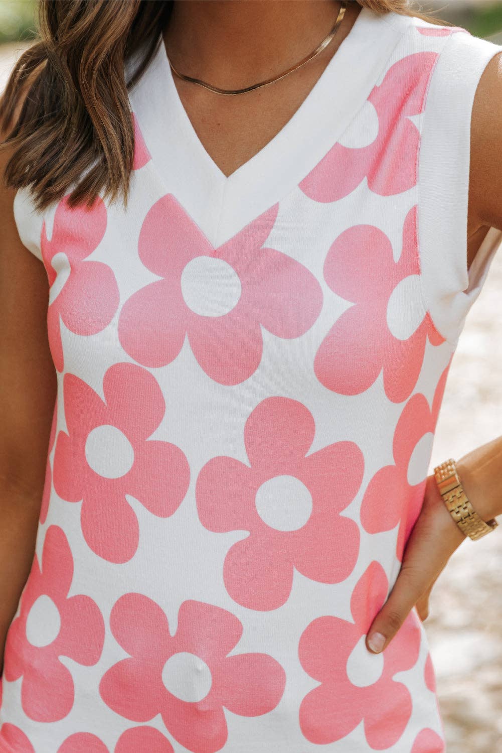 Rosa Canotta con scollo a V in maglia Andi Flower in vendita all'ingrosso su Faire3