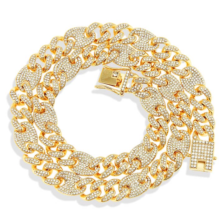 Iced Out Link Chain Necklace (13mm, Gold) for wholesale by EMESLY