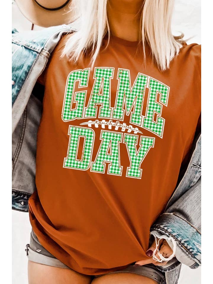 COLORBEAR - Wholesale T-Shirt (Graphic) - Women's - Green Gingham Game Day Graphic Tee7