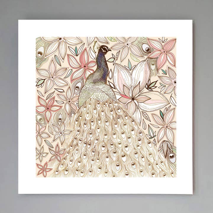 Poster d'art « Paon et fleurs » pour la vente par Fay's Studio