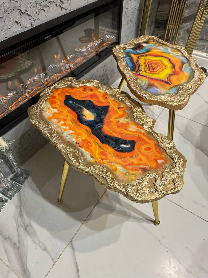2 Handgemaakte nesttafels Large Epoxy art Geode koffie/bijzettafel ( voor wholesale door SamshineDesign