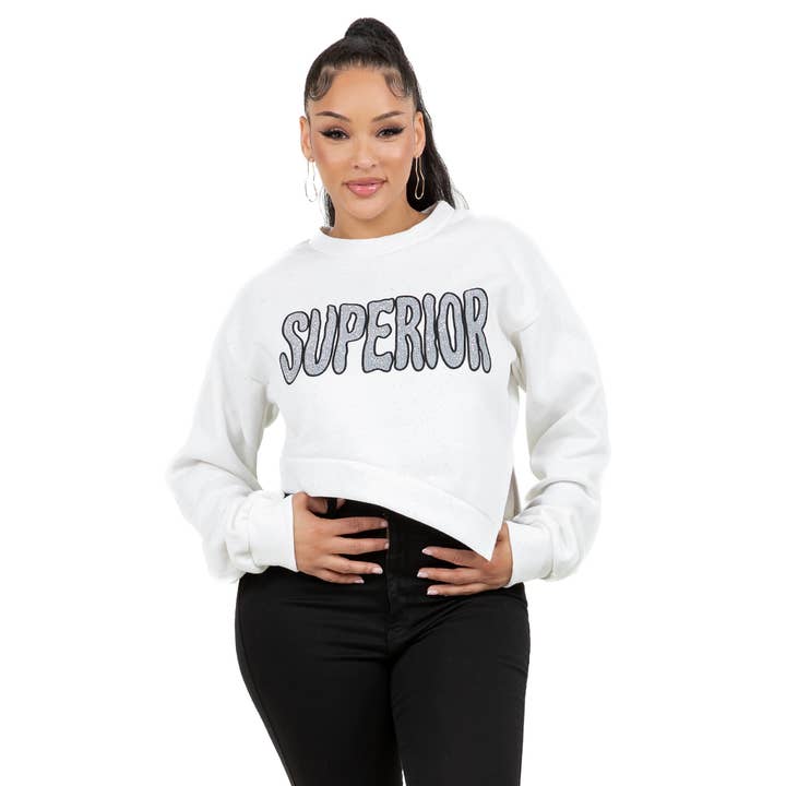 YT4026 Sweatshirt Court à Fente avec Col Rond Imprimé Pailleté pour la vente par Yellow Cabbage