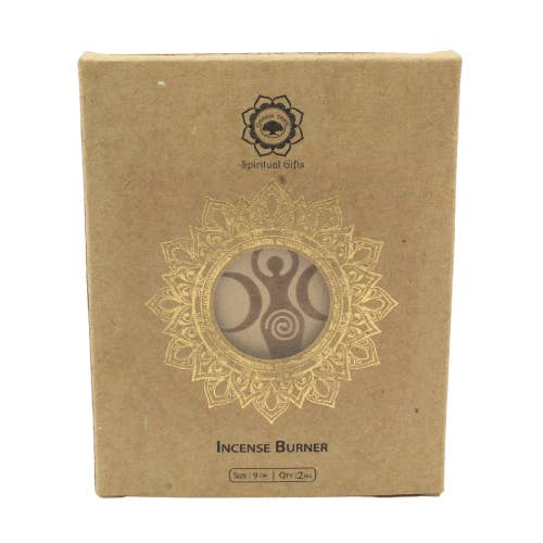 Wooden Incense Burner Crescent Moons & Spiral 10 cm for wholesale by Eastern Trading