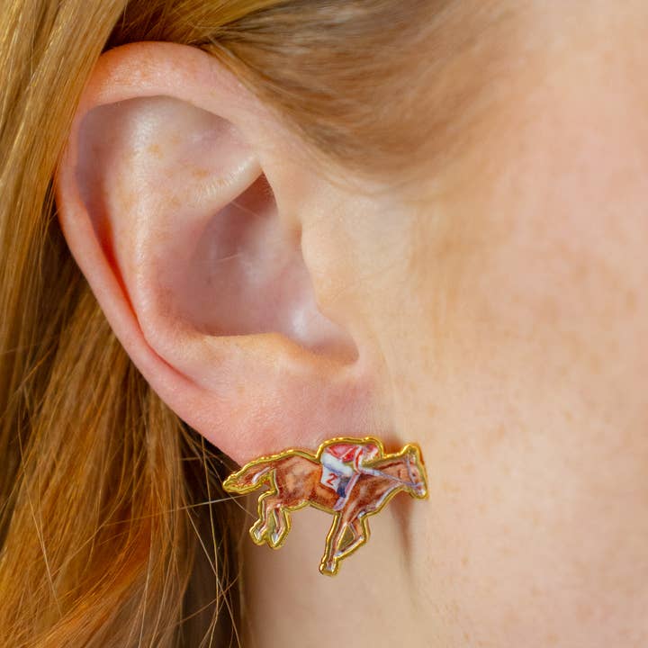 Running Horse Stud Enamel Earrings for wholesale by Barrel Down South