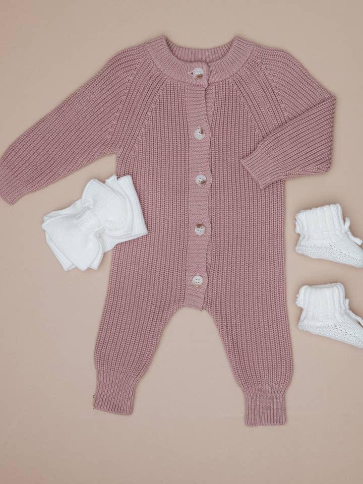Pine Kids - Wholesale Jumpsuit - Baby - Button Knit Jumpsuit - Vintage Rose1