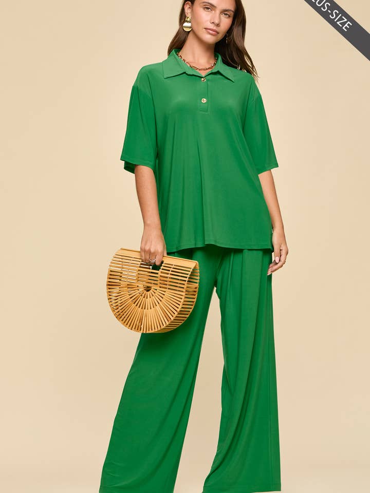 PLUS SIZE 2-Piece Blouse + Relaxed Pants Resort Wear Set for wholesale by Dear Scarlett