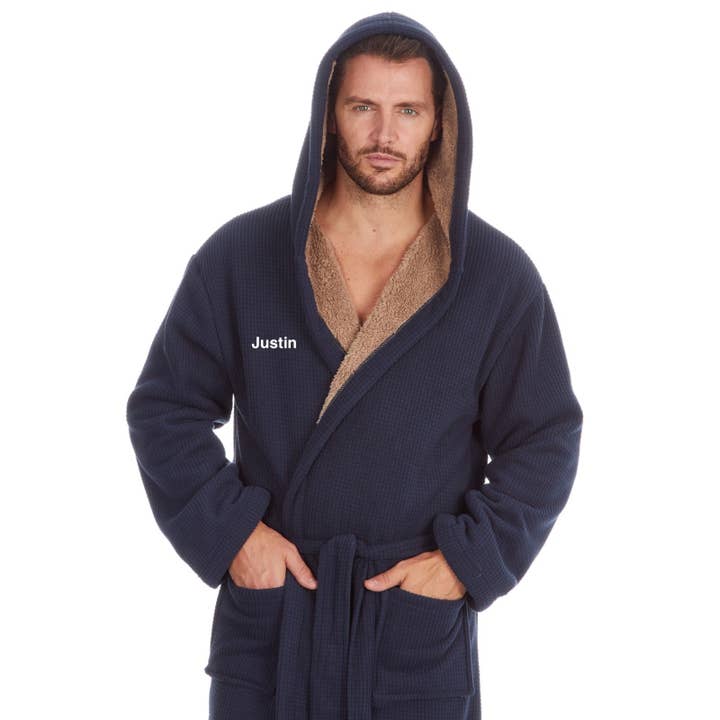 Lulabay Personalisierter Herren-Bademantel mit Waffelverzierter Kapuze für den Großhandel von Lulabay