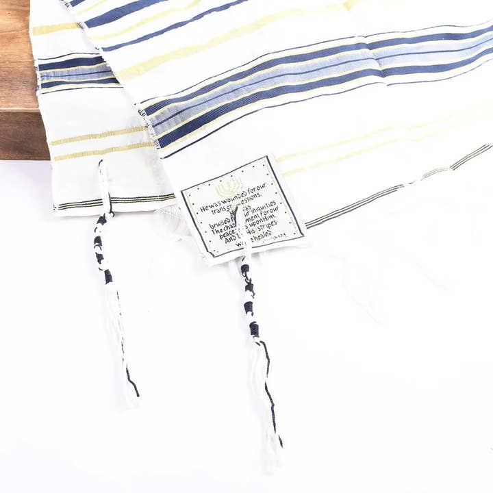 Swanson Christian Products - Wholesale Wrap - Women's - Prayer Shawl – Gold and Navy – Traditional Messianic with Tallit