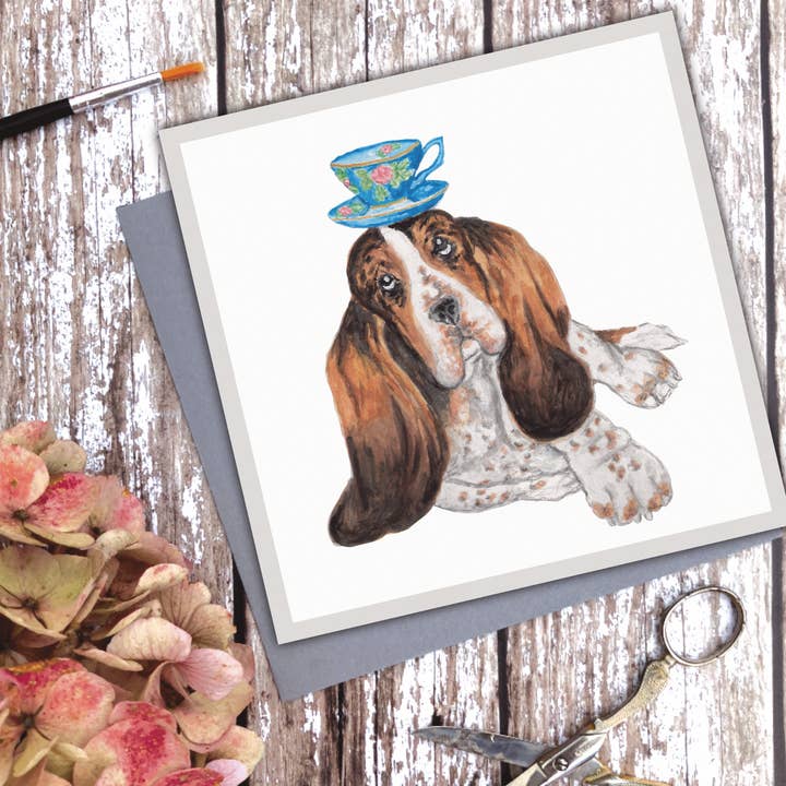 Cup And Saucer Blank dog card for wholesale by Utterly Conkers