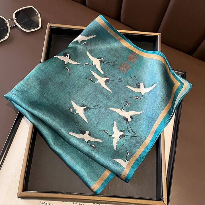 SueSilkHK - Wholesale Scarf - Women's - Chinese Style 53cm Small Silk Scarf/100% Mulberry Silk Scarf/Elegant Crane Printed Scarf/Gift for Her