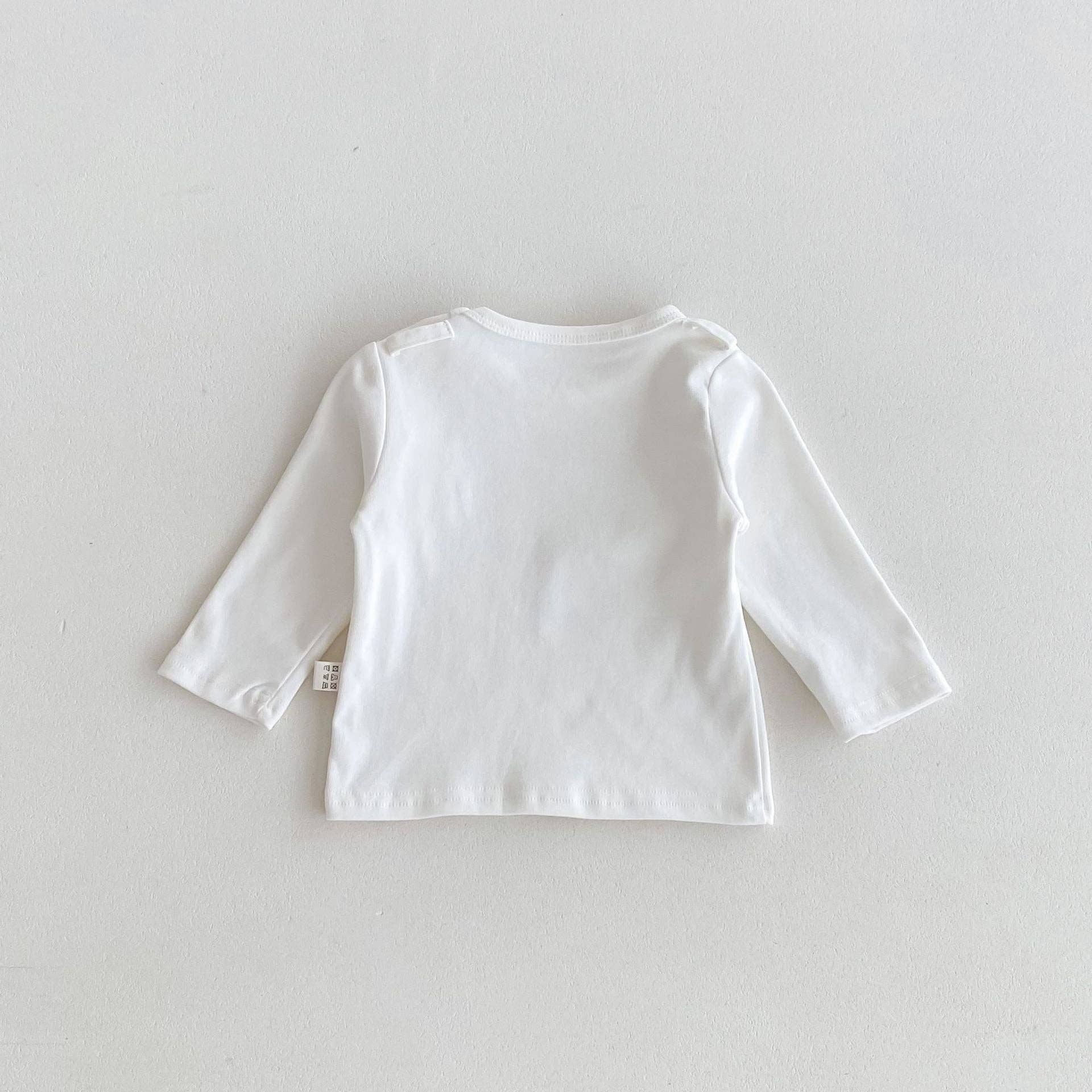 Blue Spring and Autumn Baby Kids Unisex Long Sleeves White Top and Denim Sleeveless Overalls Clothing Set for wholesale on Faire4