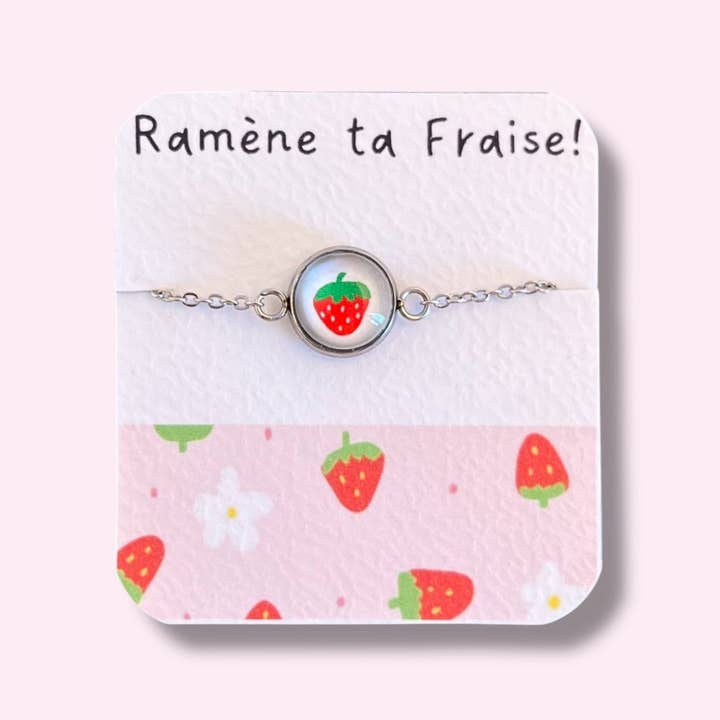 Bracelet Enfant Acier Inoxydable, Fraise/ "Ramène ta fraise !" pour la vente par Dans l'Air du Temps Bijoux