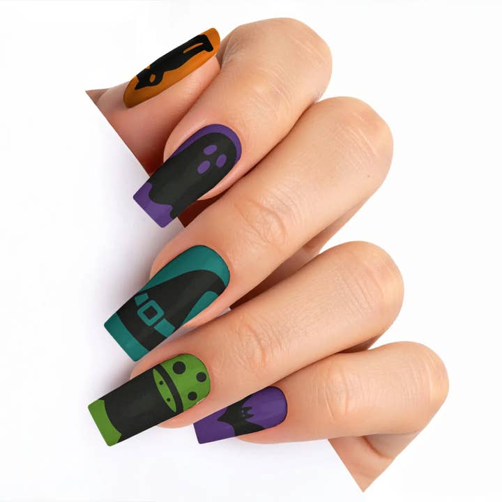Unhas Pretas de Halloween Glamour de Ghoul Press-On por atacado de FYNE BODY