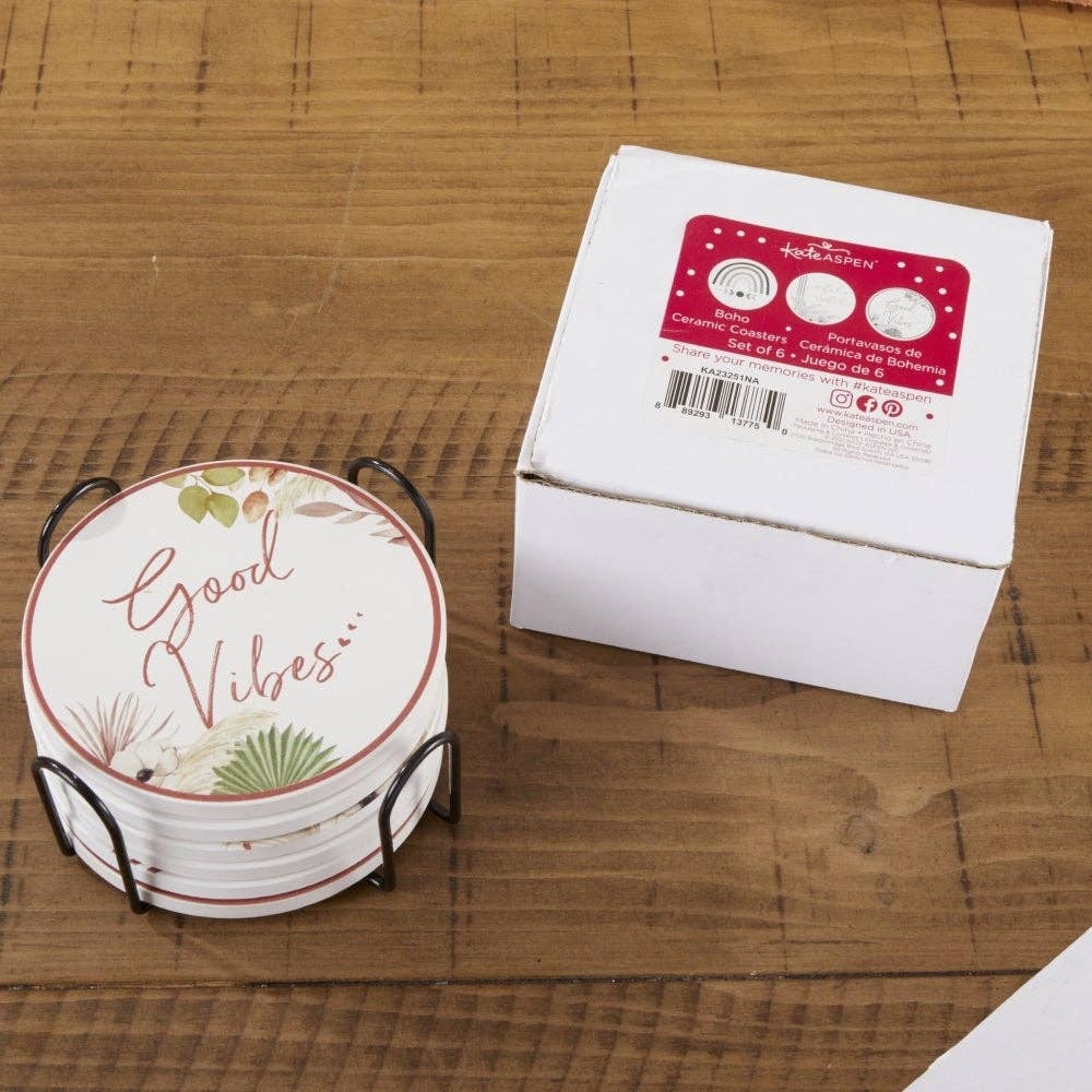 Kate Aspen - Wholesale Coasters - Boho Ceramic Coaster with Holder (Set of 6)4
