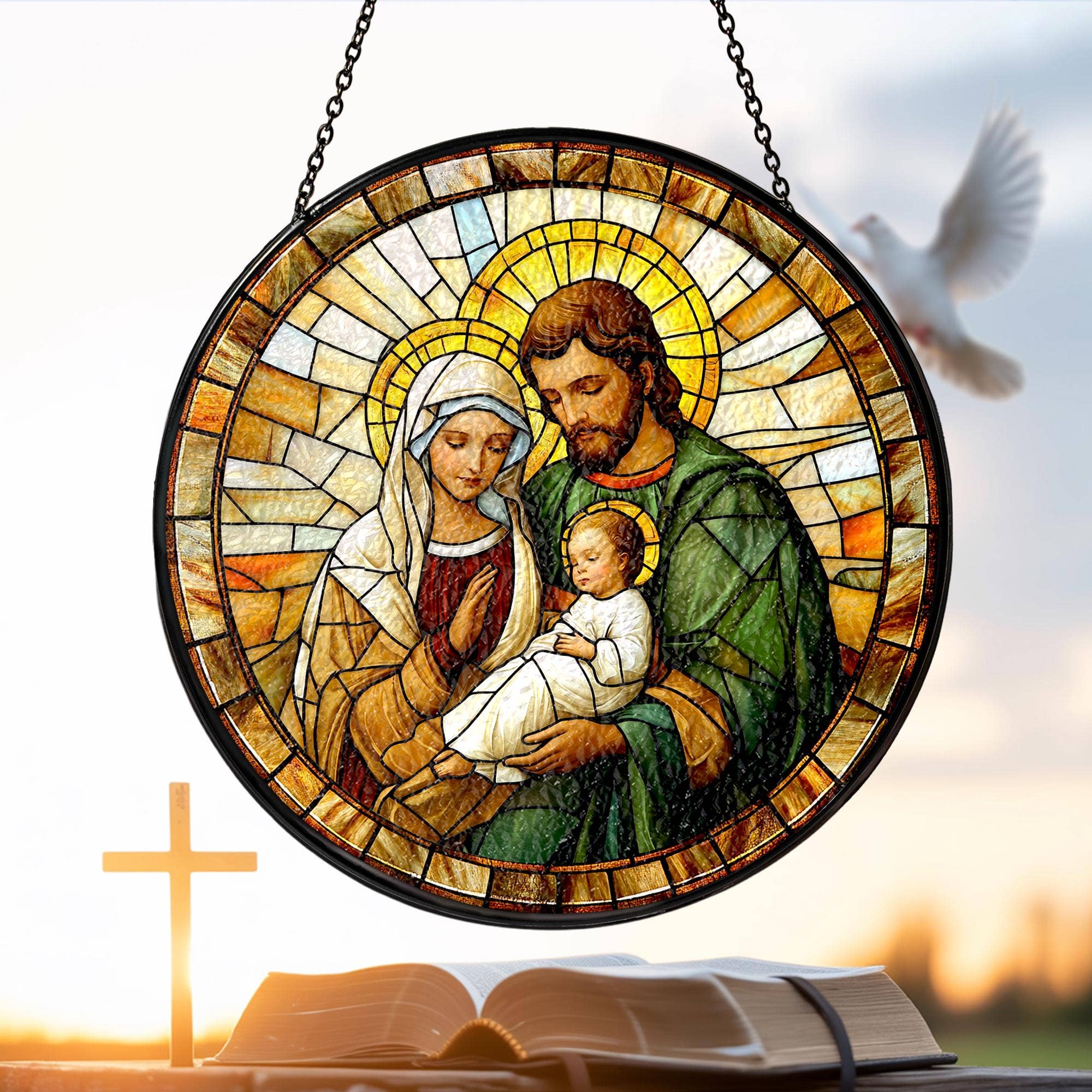 TMLECOM LTD - Wholesale Suncatcher - Holy Family Stained Glass Suncatcher, Divine Love Decor