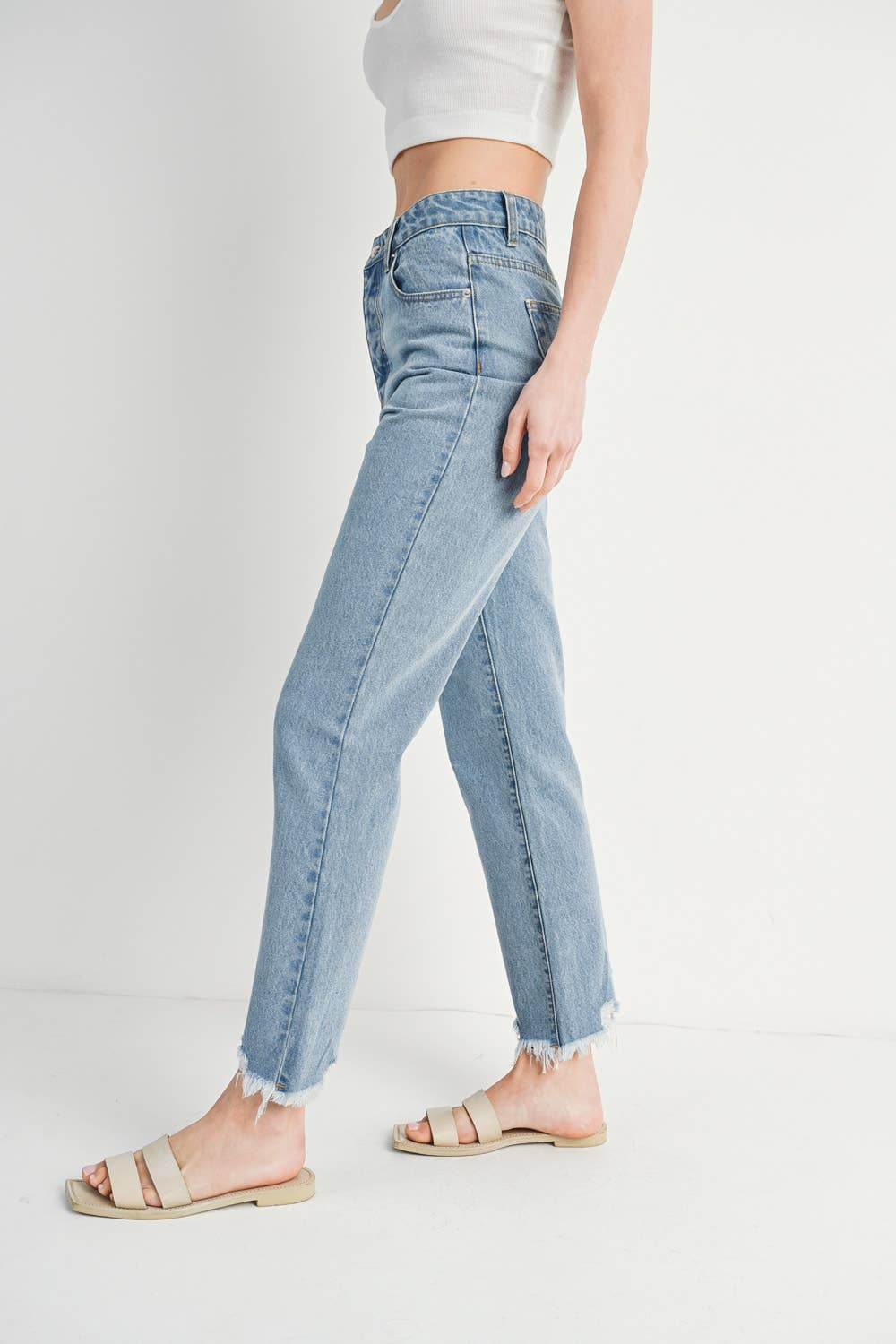 Bluivy - Wholesale Jeans - Women's - HIGH RISE STRAIGHT LEG DISTRESSED RAW HEM JEANS6