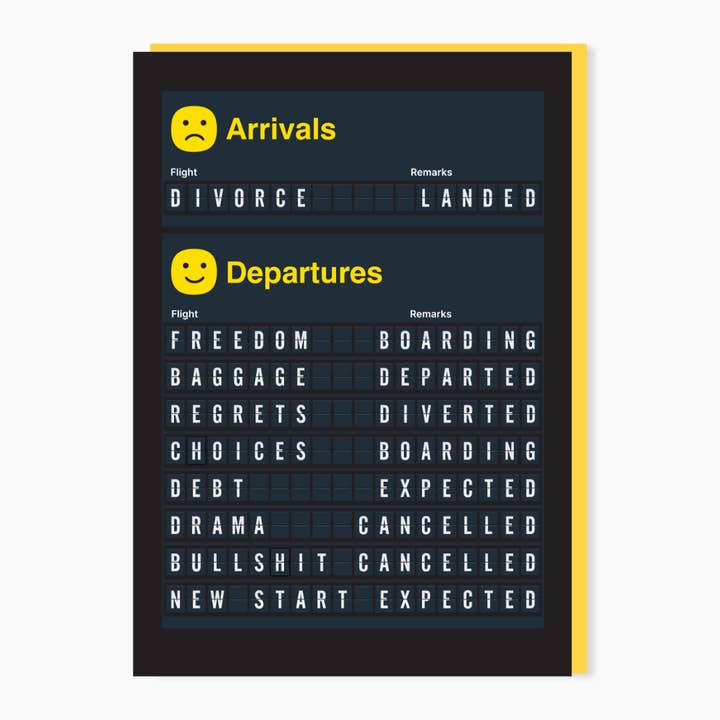 Divertente Biglietto di Divorzio – Tabellone Arrivi e Partenze per la vendita all'ingrosso da parte di Stoats & Weasels