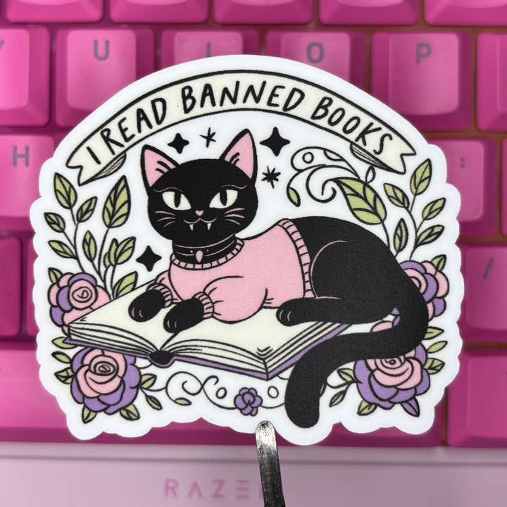 Handmade Vinyl sticker- "I read banned books" for wholesale by With Love, Ell