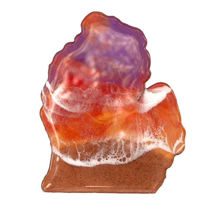 Michigan Mitten Sunset Coaster for wholesale by Resin Vibes by MB