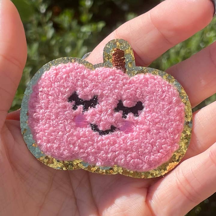 Chenille PINK Pumpkin Iron on Patch for wholesale by Rogue Society Apparel®️