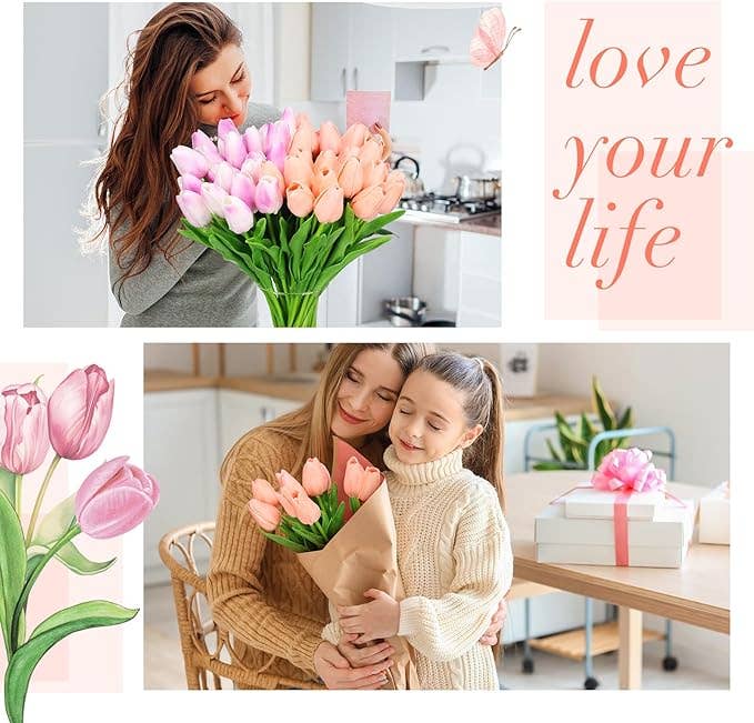 Crover - Wholesale Artificial Flowers - Real Touch Artificial Tulip Flower (Purple & Pink)3