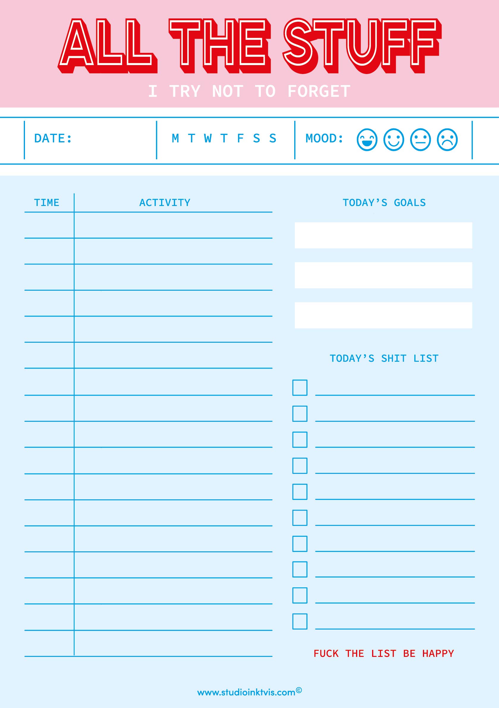 Studio Inktvis – wholesale Anteckningsblock – Rosa planeringsanteckningsblock A5 Alla saker jag försöker att inte glömma10