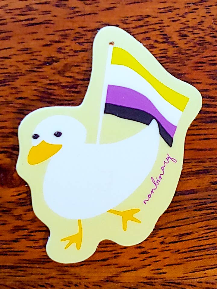 Gus the Duck Pride Flag Sticker - Nonbinary - Weatherproof for wholesale by NMC Design Studio