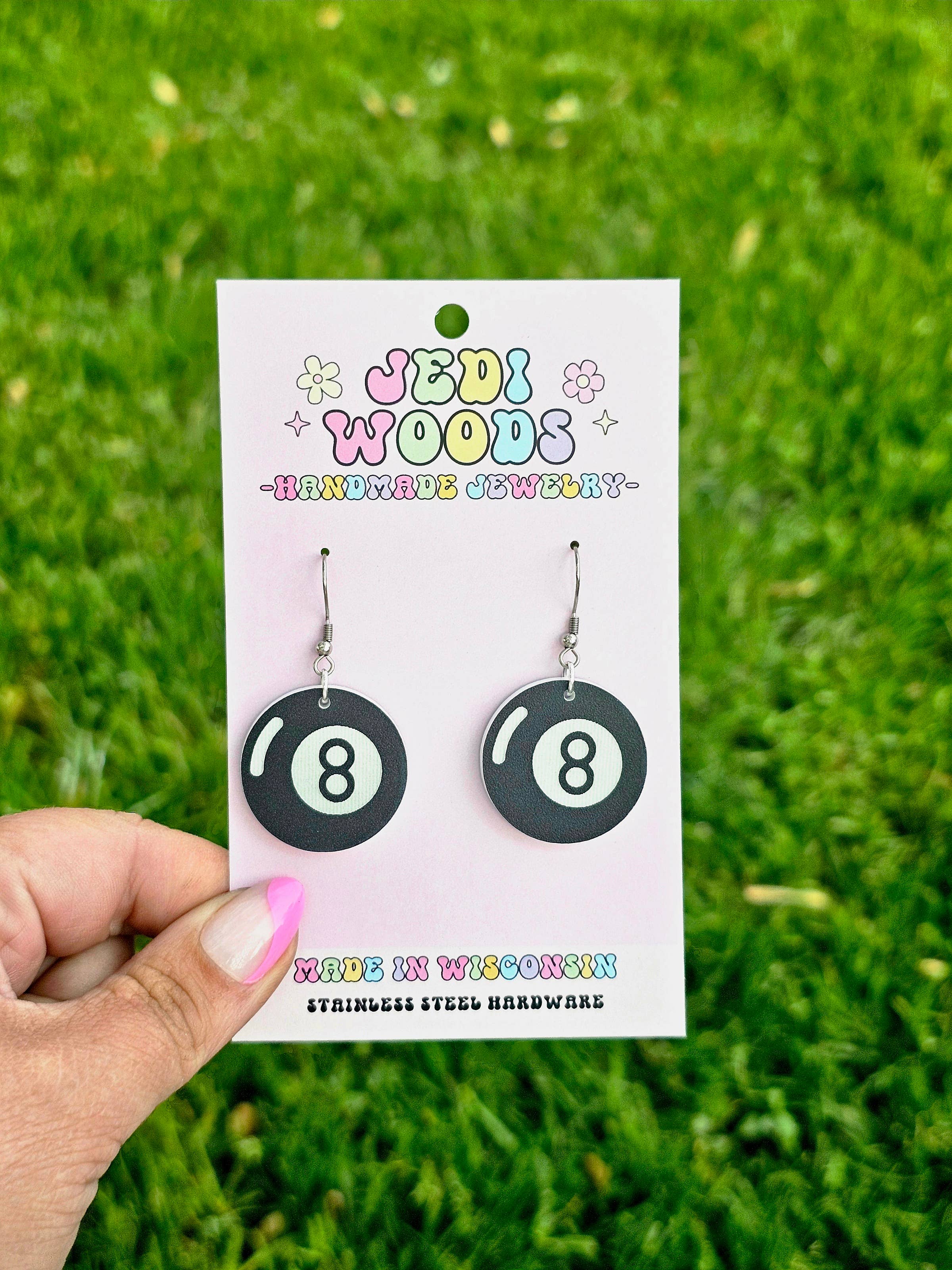 Jedi Woods LLC - Wholesale Dangle Earrings - Magic 8 Ball / Billards Ball Earrings2