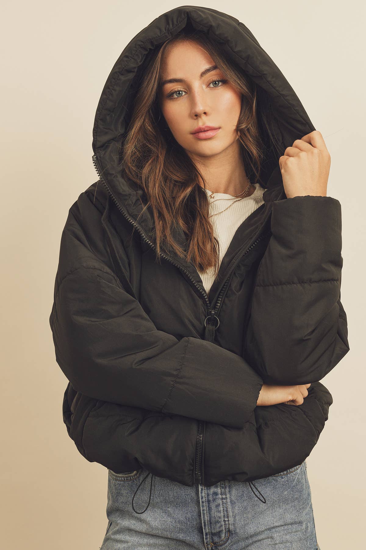 Dress Forum - Vente Doudoune – femme - Doudoune à capuche avec cordon de serrage FJ44244