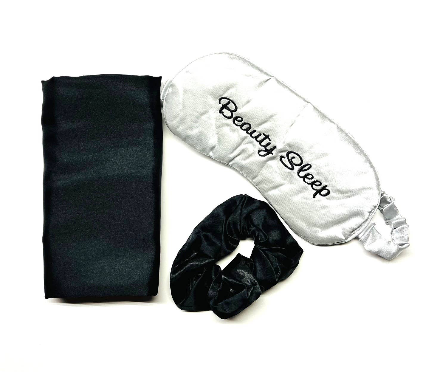 Morning Glamour - Vente Taies/housses d'oreiller - Set de sommeil satin 3-en-1 : taie d’oreiller, masque pour les yeux et chouchou0