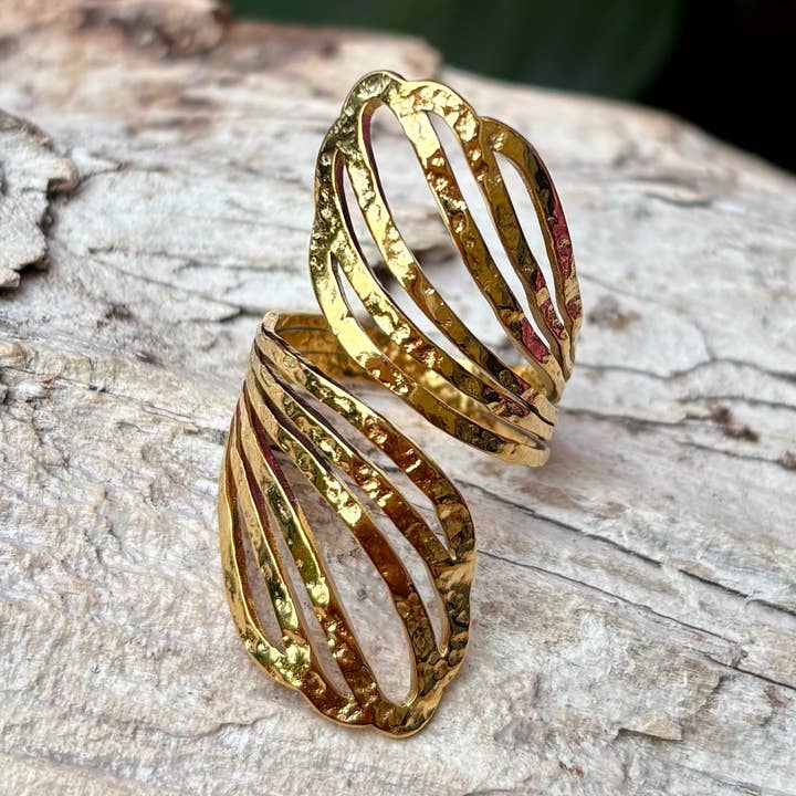 Ocean Ripples - Wholesale Cocktail/Statement Ring - 18ct Gold Plated Wave Wrap-around Ring0