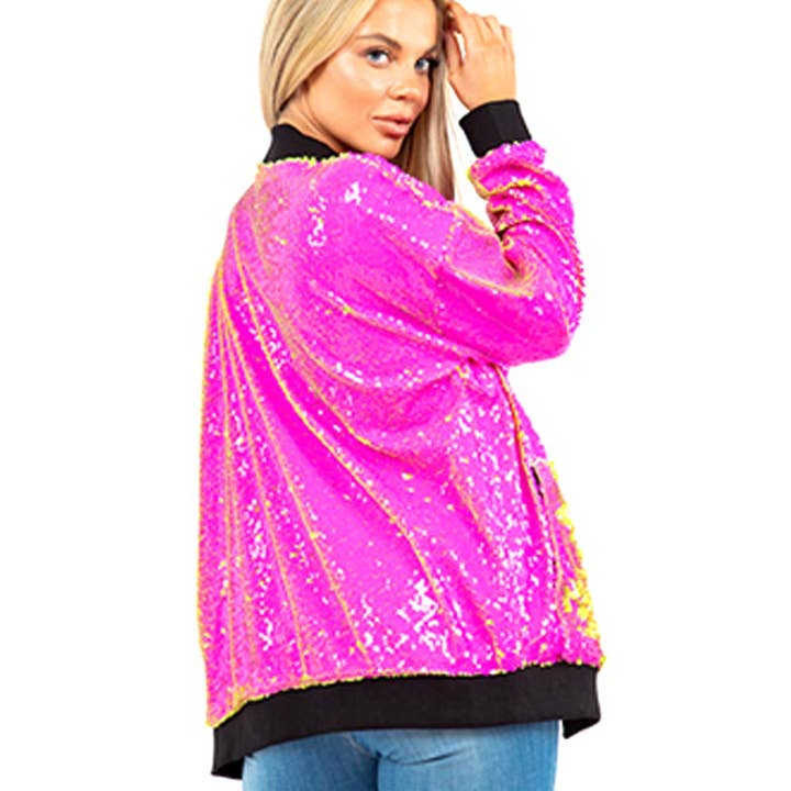 Sensibling Corp. - Wholesale Bomber Jacket - Women's - Reversible Sequin Zip Up Bomber Jacket2