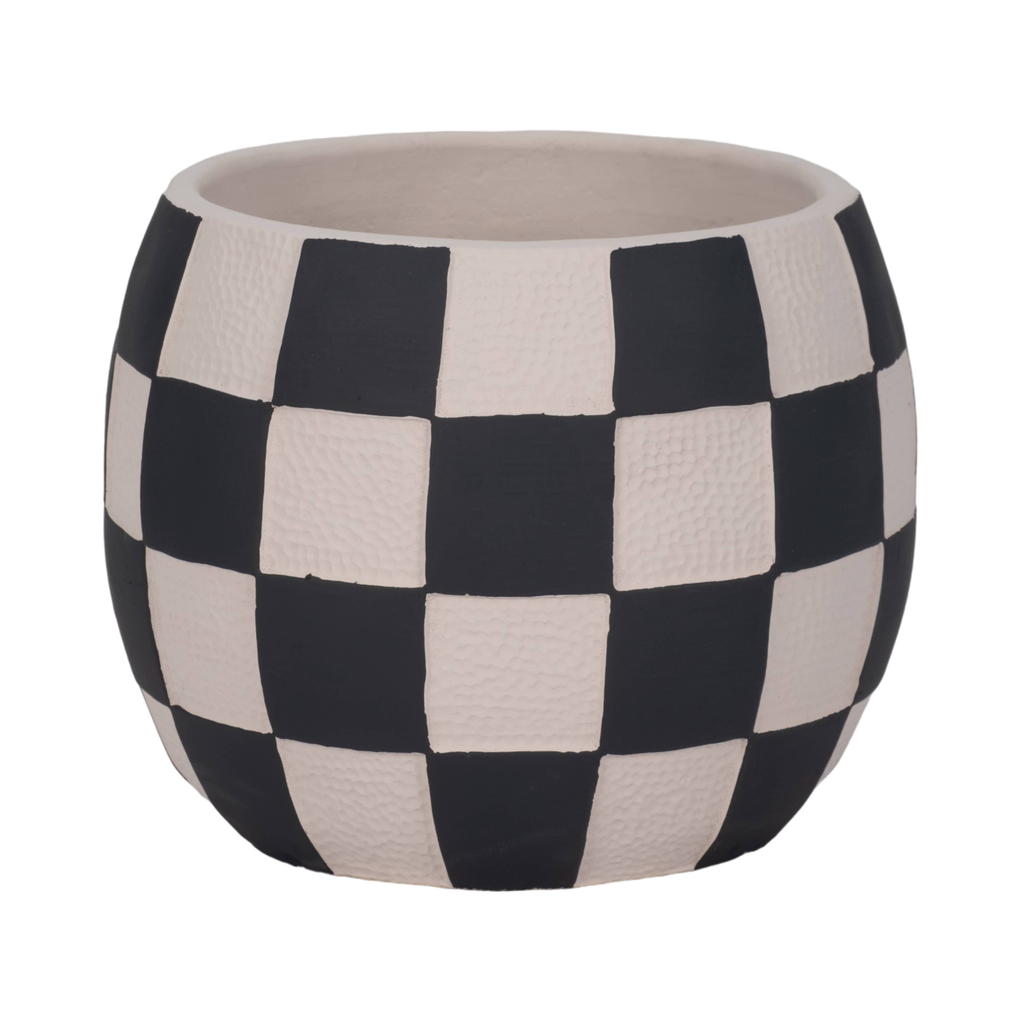Sagebrook Home - Wholesale Plant Pot - Planter - Black/White Pottery Checkerboard Rounded, 8 in.4