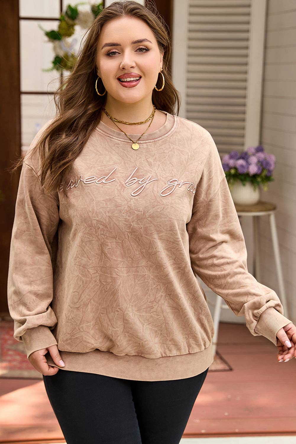 DUNE Plus Size SAVE BY GRACE Embroidered Mineral Wash Sweatshirt for wholesale on Faire3
