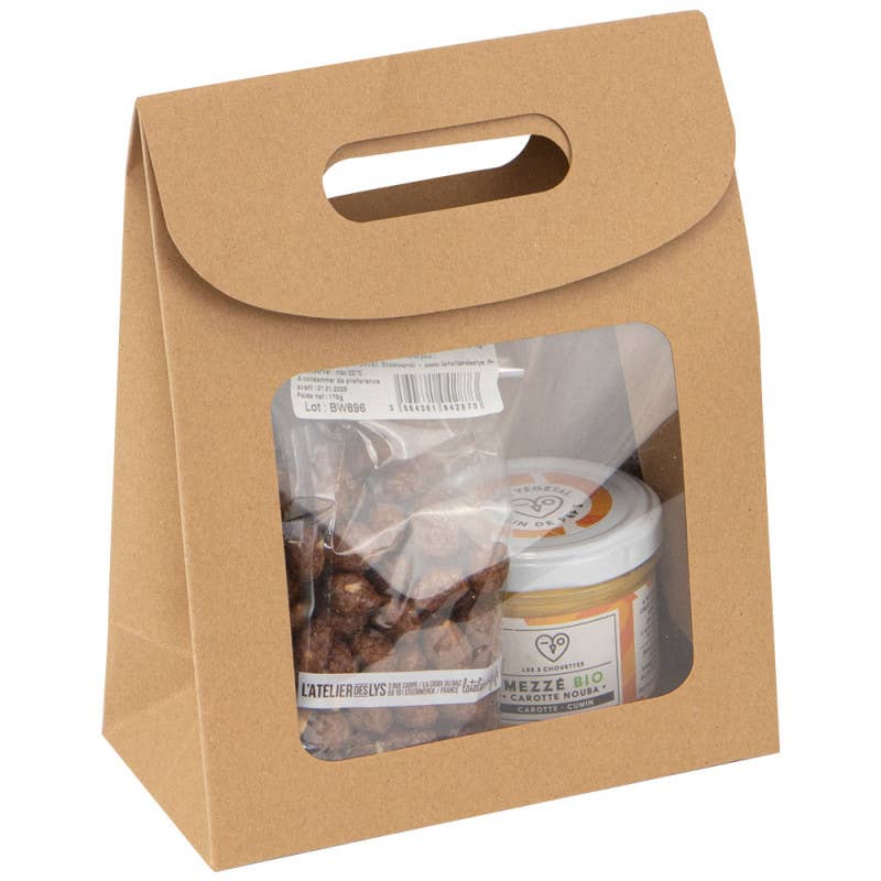 brun Presentpåse av kraftkartong med fönster 16x8x19 cm för wholesale på Faire1