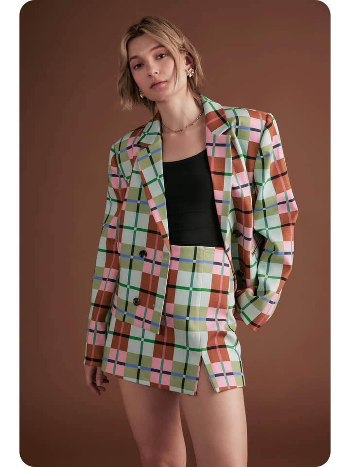 Multi Front Slit Plaid Skort for wholesale on Faire4