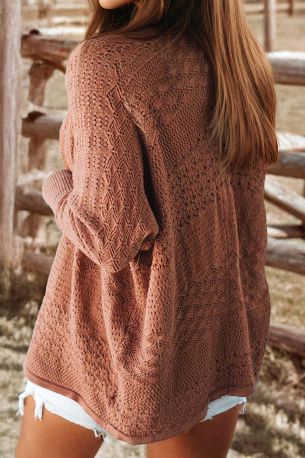 fashionworks - Wholesale Cardigan - Women's - Fashion-W Mix Pattern Hollowed Knit Open Front Cardigan3