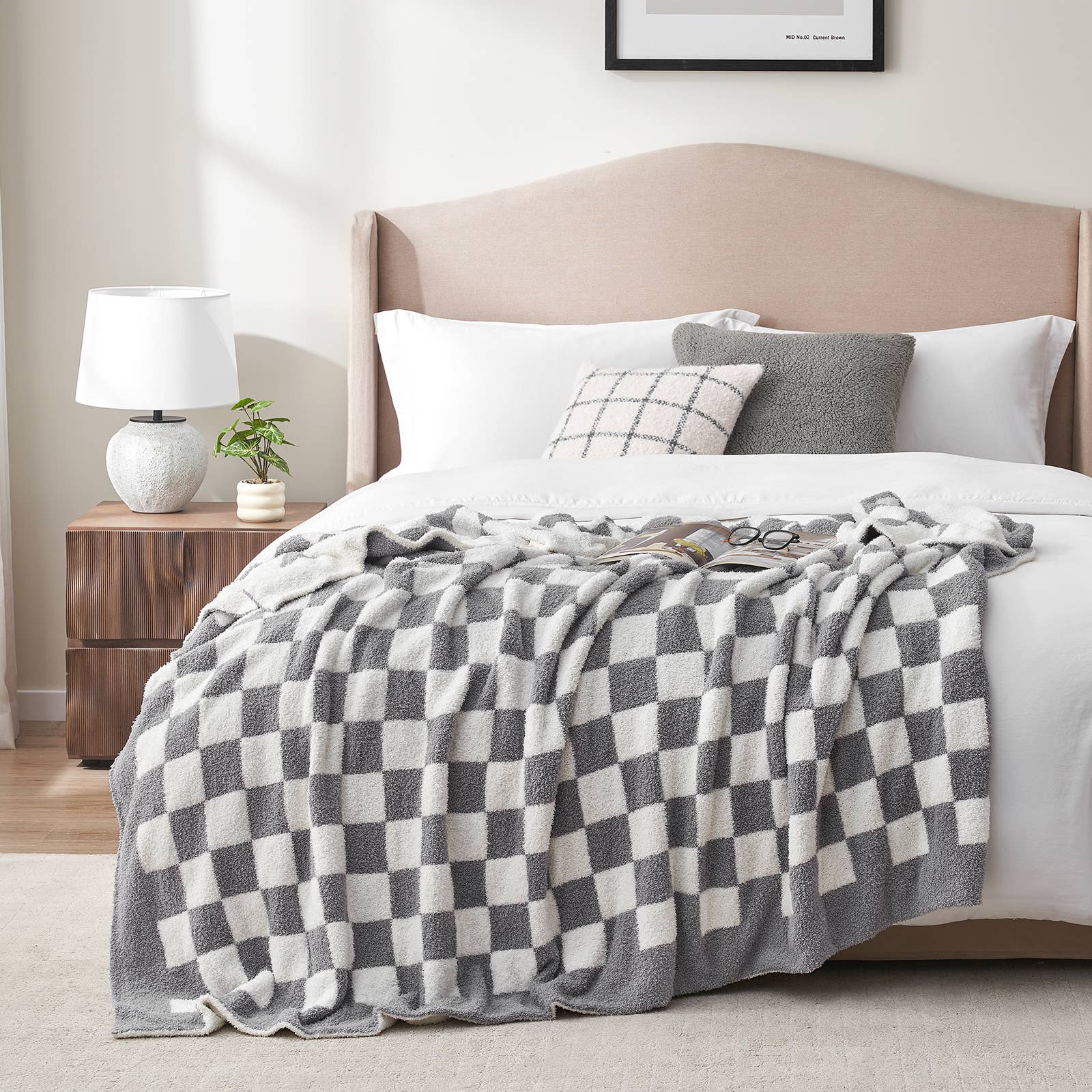 DreamValley - Wholesale Throw Blanket - SS Reversible Knitted Checkered Throw Blanket Throw, 60“x80"3