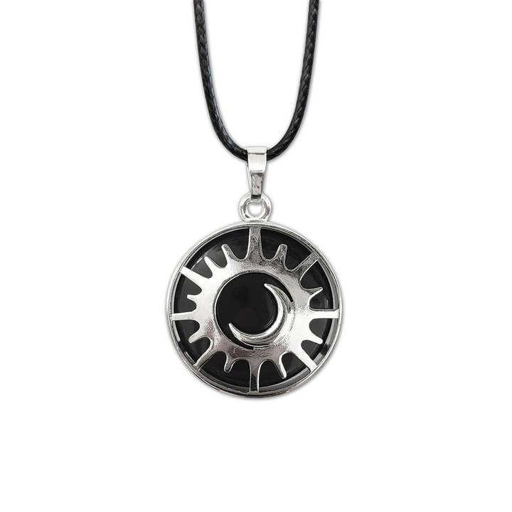 Black Agate Sun & Moon Necklace | 18-inch Gemstone Pendant for wholesale by O Yeah Gifts
